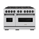 ZLINE 4-Piece Appliance Package - 48-Inch Dual Fuel Range, Hood, Refrigerator, and Dishwasher in Stainless Steel with Matte Black Accents