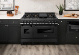 ZLINE 3-Piece Appliance Package - 48-Inch Gas Range, Convertible Wall Mount Hood, and Microwave Drawer in Black Stainless Steel (3KP-SGRBRH48-MW)