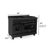 ZLINE 3-Piece Appliance Package - 48-Inch Gas Range, Convertible Wall Mount Hood, and Microwave Drawer in Black Stainless Steel (3KP-SGRBRH48-MW)