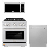 ZLINE 3-Piece Appliance Package - 30-Inch Gas Range, Microwave Oven and Dishwasher in Satin Stainless Steel (3KP-SGRSOTRHDWV30)