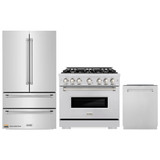 ZLINE 3-Piece Appliance Package - 36-Inch Gas Range, Refrigerator, and Dishwasher in Stainless Steel