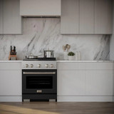 ZLINE 2-Piece Appliance Package - 30-inch Gas Range with Black Matte Door and Convertible Vent Range Hood in Stainless Steel (2KP-SGRBLMRH30)
