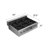 ZLINE 4-Piece Appliance Package - 36-Inch Rangetop, 30-Inch Double Wall Oven, 36-Inch Refrigerator with Water Dispenser, and Convertible Wall Mount Hood in Stainless Steel (4KPRW-RTRH36-AWD)