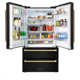 ZLINE 4-Piece Appliance Package - 30-Inch Dual Fuel Range, Hood, Refrigerator, and Dishwasher in Black Stainless Steel with Champagne Bronze Accents