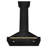 ZLINE 4-Piece Appliance Package - 30-Inch Dual Fuel Range, Hood, Refrigerator, and Dishwasher in Black Stainless Steel with Champagne Bronze Accents