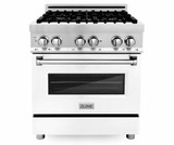 ZLINE 2-Piece Appliance Package - 30-inch Dual Fuel Range with White Matte Door and Convertible Vent Range Hood in Stainless Steel (2KP-RAWMRH30)
