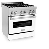 ZLINE 2-Piece Appliance Package - 30-inch Dual Fuel Range with White Matte Door and Convertible Vent Range Hood in Stainless Steel (2KP-RAWMRH30)