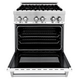 ZLINE 2-Piece Appliance Package - 30-inch Dual Fuel Range with White Matte Door and Convertible Vent Range Hood in Stainless Steel (2KP-RAWMRH30)