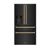 ZLINE 3-Piece Appliance Package - 48-Inch Gas Range, Refrigerator with Water Dispenser, and Dishwasher in Black Stainless Steel with Champagne Bronze Accents