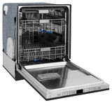 ZLINE 3-Piece Appliance Package - 48-Inch Gas Range, Refrigerator with Water Dispenser, and Dishwasher in Black Stainless Steel with Champagne Bronze Accents