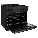 ZLINE 4-Piece Appliance Package - 36-Inch Dual Fuel Range, Hood, Refrigerator with Water Dispenser, and Dishwasher in Black Stainless Steel