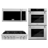 ZLINE 3-Piece Appliance Package - 30-Inch Rangetop, Over-the-Range Microwave Oven, and Double Wall Oven in Satin Stainless Steel (3KP-RTSOTR30-AWD)