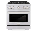 ZLINE 4-Piece Appliance Package - 30-Inch Gas Range, Refrigerator with Water Dispenser, Tall Tub Dishwasher, & Over-the-Range Microwave in Stainless Steel (4KPRW-SGROTRH30-DWV)