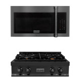 ZLINE 2-Piece Appliance Package - 30-Inch Rangetop and Over-the-Range Microwave with Traditional Handle in Black Stainless Steel (2KP-RTBOTRH30)