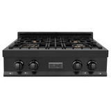 ZLINE 2-Piece Appliance Package - 30-Inch Rangetop and Over-the-Range Microwave with Traditional Handle in Black Stainless Steel (2KP-RTBOTRH30)