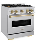 ZLINE 3-Piece Appliance Package - 30-Inch Dual Fuel Range, Refrigerator, and Dishwasher in Stainless Steel with Champagne Bronze Accents