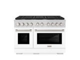ZLINE 2-Piece Appliance Package - 48-inch Gas Range in Stainless and White Matte Door, and Convertible Vent Range Hood (2KP-SGRWMRH48)
