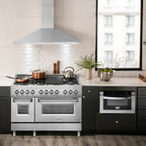 ZLINE 2-Piece Appliance Package - 48-inch Gas Range in Stainless and White Matte Door, and Convertible Vent Range Hood (2KP-SGRWMRH48)
