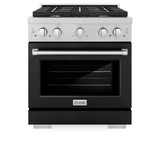 ZLINE 2-Piece Appliance Package - 30-inch Gas Range With Black Matte Door Dual & Premium Range Hood in Satin Stainless Steel (2KP-SGRSBLMRH30)