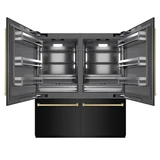 ZLINE Autograph Edition 72-Inch 39.6 cu. ft. French Door Built-In Bottom Freezer Refrigerator with Water Dispensers and Ice Makers in Black Stainless Steel with Graphite Gray Interior and Champagne Bronze Accents (GRBITZ-BS-72-CB)