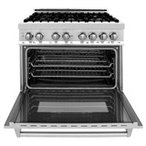 ZLINE 4-Piece Appliance Package - 36-Inch Dual Fuel Range, Refrigerator, Convertible Wall Mount Hood, and Microwave Oven in Stainless Steel (4KPR-RARH36-MO)