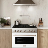 ZLINE 2-Piece Appliance Package - 36-inch Gas Range with White Matte Door and Convertible Vent Range Hood in Stainless Steel (2KP-SGRWMRH36)