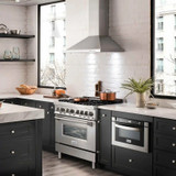 ZLINE 2-Piece Appliance Package - 36-inch Gas Range with White Matte Door and Convertible Vent Range Hood in Stainless Steel (2KP-SGRWMRH36)
