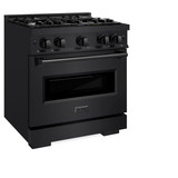 ZLINE 4-Piece Appliance Package - 30-Inch Gas Range, Hood, Refrigerator with Water Dispenser, and Dishwasher in Black Stainless Steel