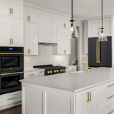 ZLINE 4-Piece Appliance Package - 30-Inch Gas Range, Hood, Refrigerator, and Dishwasher in Black Stainless Steel with Gold Accents