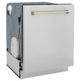 ZLINE 3-Piece Appliance Package - 36-Inch Gas Range, Refrigerator, and Dishwasher in Stainless Steel with Gold Accents