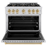 ZLINE 3-Piece Appliance Package - 36-Inch Gas Range, Refrigerator, and Dishwasher in Stainless Steel with Gold Accents