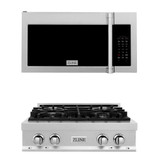 ZLINE 2-Piece Appliance Package - 30-Inch Rangetop and Over-the-Range Microwave with Modern Handle in Satin Stainless Steel (2KP-RTSOTR30)