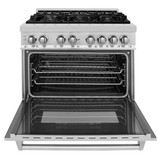 ZLINE 4-Piece Appliance Package - 36-Inch Dual Fuel Range, Refrigerator, Convertible Wall Mount Hood, and 3-Rack Dishwasher in Stainless Steel (4KPR-RARH36-DWV)