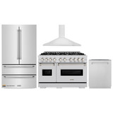 ZLINE 4-Piece Appliance Package - 48-Inch Gas Range, Hood, Refrigerator, and Dishwasher in Stainless Steel