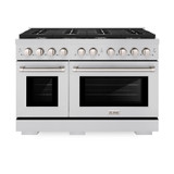 ZLINE 4-Piece Appliance Package - 48-Inch Gas Range, Refrigerator, Convertible Wall Mount Hood, and Microwave Drawer in Stainless Steel (4KPR-SGRRH48-MW)