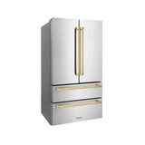 ZLINE 3-Piece Appliance Package - 48-Inch Gas Range, Refrigerator, and Dishwasher in Stainless Steel with Gold Accents