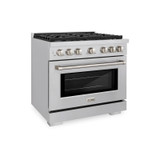 ZLINE 3-Piece Appliance Package - 36-Inch Gas Range, Premium Hood & Microwave Drawer in Stainless Steel (3KP-SGRRH36-MW)