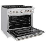 ZLINE 3-Piece Appliance Package - 36-Inch Gas Range, Premium Hood & Microwave Drawer in Stainless Steel (3KP-SGRRH36-MW)