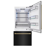 ZLINE Autograph Edition 36-Inch 19.8 cu. ft. Built-In Bottom Freezer Refrigerator with Water Dispenser and Ice Maker in Black Stainless Steel and Champagne Bronze Accents (RBITZ-BS-36-CB)