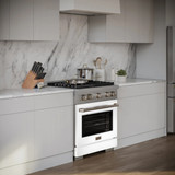 ZLINE 2-Piece Appliance Package - 30-inch Gas Range with White Matte Door and Convertible Vent Range Hood in Stainless Steel (2KP-SGRWMRH30)