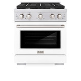 ZLINE 2-Piece Appliance Package - 30-inch Gas Range with White Matte Door and Convertible Vent Range Hood in Stainless Steel (2KP-SGRWMRH30)