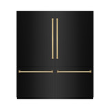 ZLINE Autograph Edition 72-Inch 39.6 cu. ft. French Door Built-In Bottom Freezer Refrigerator with Water Dispensers and Ice Makers in Black Stainless Steel with Graphite Gray Interior and Polished Gold Accents (GRBITZ-BS-72-G)