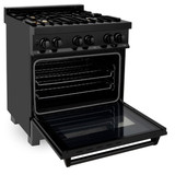 ZLINE 4-Piece Appliance Package - 30-Inch Dual Fuel Range with Brass Burners, Refrigerator, Microwave Drawer, and 3-Rack Dishwasher in Black Stainless Steel
