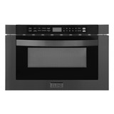 ZLINE 4-Piece Appliance Package - 30-Inch Dual Fuel Range with Brass Burners, Refrigerator, Microwave Drawer, and 3-Rack Dishwasher in Black Stainless Steel