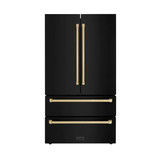 ZLINE 3-Piece Appliance Package - 48-Inch Gas Range, Refrigerator, and Dishwasher in Black Stainless Steel with Champagne Bronze Accents