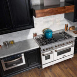 ZLINE 2-Piece Appliance Package - 48-inch Dual Fuel Range & Premium Range Hood in Satin Stainless Steel with White (2KP-RASWMRH48)