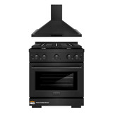 ZLINE 2-Piece Appliance Package - 30-Inch Gas Range with Premium Convertible Wall Mount Hood in Black Stainless Steel (2KP-SGRBRH30)