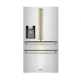 ZLINE 3-Piece Appliance Package - 36-Inch Gas Range, Refrigerator with Water Dispenser, and Dishwasher in Stainless Steel with Gold Accents