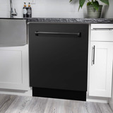 ZLINE 4-Piece Appliance Package - 48-Inch Gas Range, Convertible Wall Mount Hood, Microwave Drawer, and 3-Rack Dishwasher in Black Stainless Steel (4KP-SGRBRH48-MWDWV)