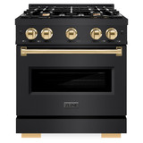 ZLINE 3-Piece Appliance Package - 30-Inch Dual Fuel Range, Refrigerator with Water Dispenser, and Dishwasher in Black Stainless Steel with Gold Accents